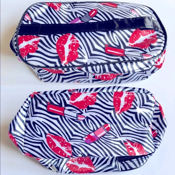 NEW Makeup Bag Cosmetic Travel Zebra Print Lipsticks Lips 7 3/4” x 5” x 4” NWOT - Picture 7 of 12